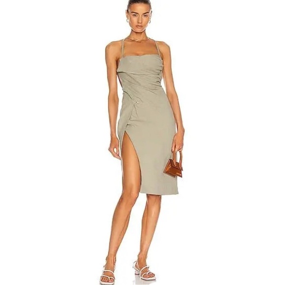 Jacquemus Linen La Robe Laurier Midi Dress Sage Green - Picture 2 of 15